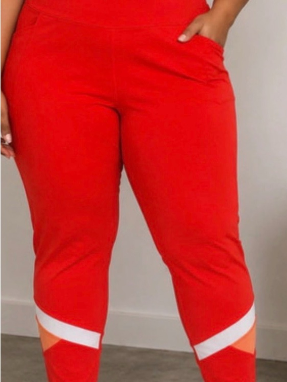 Reebok Red Track Joggers with White and Orange Accents